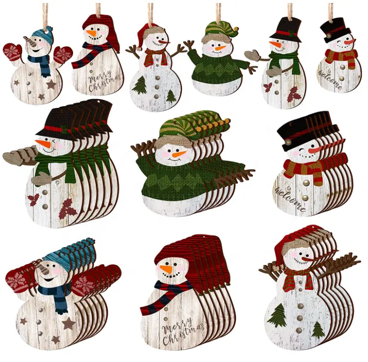 36pcs Snowman Christmas Tree Ornaments Decor Winter Snowman Hanging Ornament with Lanyard for Christmas Tree wood wall hanging