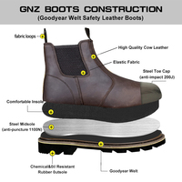 Sepatu Boots Chelsea Kulit Sapi Coklat Crazy-Horse Bersertifikasi CE untuk Pria, Model High-Ankle, Slip-On, Sepatu Kerja Pengaman Musim Dingin dengan Ujung Baja