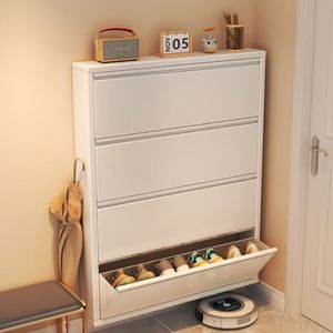 Zapatero estrecho y delgado con sistema de volteo oculto, organizador de almacenamiento de zapatos para entrada, mueble metálico de pared para apartamentos y hoteles - Product Image 1