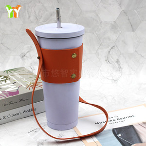 ปลอกแก้วชานมเดี่ยวหนัง PU พร้อมหูจับปรับได้ กระเป๋าใส่แก้วเครื่องดื่ม ถุงของขวัญ โลโก้ปรับแต่งได้ - Product Image 5