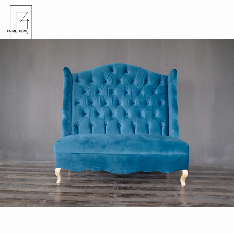 French vintage furniture wholesale price high back button tufted settee with wing