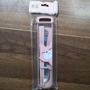 Xiudou Stainless Steel Spoon Chopsticks <b>Set</b> Portable With Lid Cute Design For Camping - Product Image 2