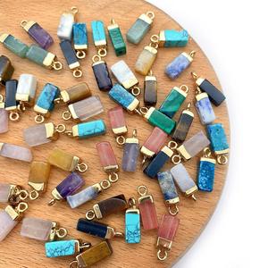 Abalorios de Piedra Natural en Forma de Barra |   Colgante de Piedras Preciosas Surtidas con Base Dorada para la Creación de Joyería DIY |   Ametista, Cuarzo Rosa, Turquesa - Product Image 3