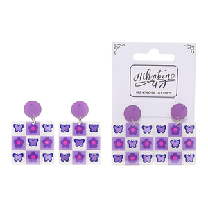 Orecchini dipinti PENDIENTE Orecchini a lobo alla moda con design a farfalla viola quadrata, 12 pezzi - Product Image 1
