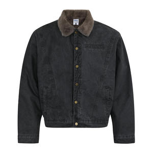 Giacca Bomber Invernale Retrò da Uomo, Design Vintage Lavato, Felpata e Ispessita, Calda, Streetwear con Stampa a Rilievo a Motivo Cuore - Product Image 3