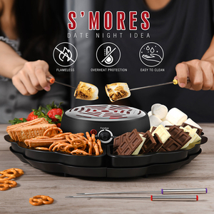 Nouvel ensemble de fête électrique 2-en-1 : Machine à fondue au chocolat et machine à barbe à papa avec 4 fourchettes et assiette à fruits - Product Image 3