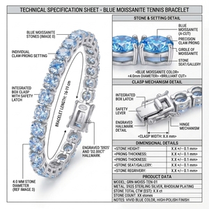 Pulsera de tenis de moissanita azul vibrante chapada en rodio de plata S925, piedras de 4.0mm, 16-19cm - Product Image 3