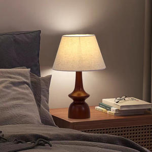Modern Chinese Zen Style Floral Fabric Ambient Bedside <b>Lamp</b> European Design Vintage Style Walnut Wood Ceramic ABS <b>Battery</b> - Product Image 4