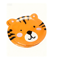 Vente chaude Assiettes jetables écologiques pour le sport, les dîners et les fêtes, motif visage de tigre mignon, pour les anniversaires d'enfants et les événements à thème festif
