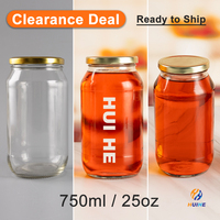 Pot en verre transparent à large ouverture de 750 ml (25 oz) avec couvercle en fer blanc, prêt à être expédié, pour emballage de pâtes, sauce chili et pâte d'ail