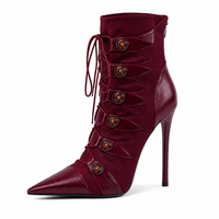 Bottines noires à talon aiguille et bout pointu pour femmes, à lacets, vente en gros, logo personnalisé, faible MOQ, OEM ODM, usine B2B