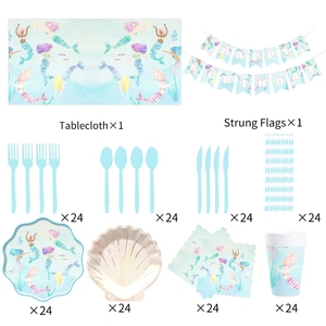 Artículos para Fiesta de Cumpleaños de Sirena DAMAI con Pancarta, Juego de Vajilla de Sirena con Platos, Vasos y Servilletas para Fiestas Temáticas de Sirena - Product Image 4