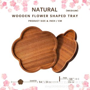 Plateau en bois massif en forme de pétale, couleur naturelle bambou, style simple, plateau de service pour fruits, pain, desserts, usage domestique - Product Image 5