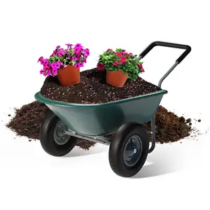 Carrinho de mão pneumático para jardinagem, ferramenta fácil de montar, capacidade de 330 libras, carrinho de mão com 2 rodas e guiador acolchoado, 14 polegadas