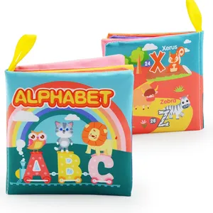 Livro de tecido macio para bebês, versão em inglês, brinquedo cognitivo de pano para educação precoce, brinquedo de aprendizagem