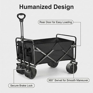 Chariot de jardin pliable double, portable, réglable, à roues épaisses, pour plage, pique-nique, camping - Product Image 3