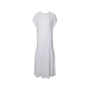 महिलाओं के लिए निर्बाध फैशनेबल उच्च गुणवत्ता वाली गोल गर्दन वाली छोटी आस्तीन वाली मोड़ वाली बुना हुआ पोशाक