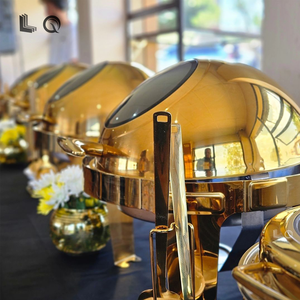 Scaldavivande di Lusso con Coperchio in Vetro, Set per Buffet Rotondo Dorato Decorativo, Scaldavivande di Lusso per Matrimoni Unici, Catering e Feste - Product Image 3