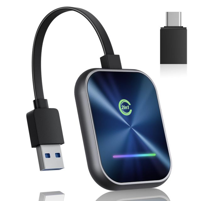 2 in 1 Converts Wired CarPlay to Wireless Plug and Play Wireless CarPlay Adapter Wireless CarPlay and Android Auto Adapter
