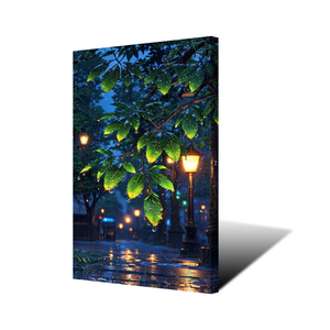 <span class=keywords><strong>Art</strong></span> mural moderne : Feuilles vertes et lampadaires, impression haute définition, peinture sur toile de paysage <span class=keywords><strong>avec</strong></span> <span class=keywords><strong>cadre</strong></span> intérieur pour décoration murale - Product Image 3