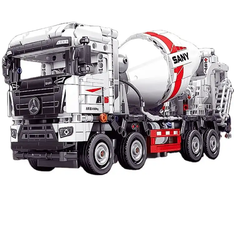 712037 thành phố kỹ thuật xe trộn bê tông xe tải với Trailer bơm kỹ thuật kỹ thuật xe tải gạch xây dựng khối đồ chơi