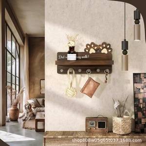 ที่แขวนกุญแจติดผนังลายอุ้งเท้าสัตว์เลี้ยง ทำจากไม้ พร้อมตะขอสำหรับเก็บสายจูงสุนัข สีเคลือบเงาแบบเรโทร ติดตั้งแบบไม่ต้องเจาะ - Product Image 4