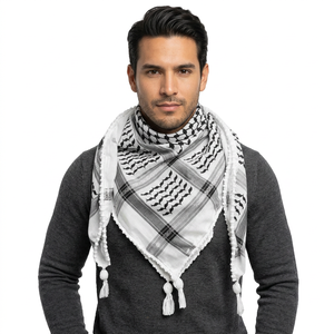 Meilleures ventes : Foulard carré palestinien musulman, cache-cou en coton, Shemagh unisexe, foulard arabe, Keffiyeh palestinien avec pompon - Product Image 1