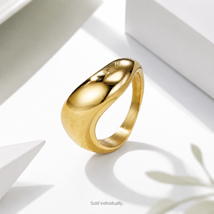 Domed <b>Ring</b> <b>Stainless</b> <b>Steel</b> 14K Gold Vacuum Plated Gold Tone Jewelry - Product Image 1