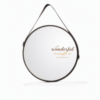 Miroir mural rond en verre de style nordique moderne de luxe avec cadre en métal et sangle en cuir (tailles 50-80 cm)
