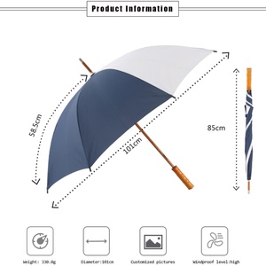 Good Quality Wooden Handle Black Manual Metal Frame Auto Opening Rainproof Straight <b>Umbrella</b> with Pongee Fabric 190T - Product Image 5