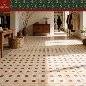 Mosaico de Mármol GOLDKING con Incrustaciones Cuadradas en Color Beige Crema y Rojo Óxido, Montado en Malla, Suministro Directo de Fábrica - Product Image 4