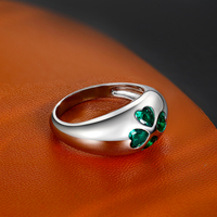 Bague dôme épaisse personnalisable en argent sterling 925 plaqué rhodium, motif trèfle à quatre feuilles vert nano, pour femme