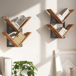Wooden <b>Wall</b> <b>Mounted</b> <b>Shelf</b> 2 Tier Polygon Shape Durable Storage Rack For Home Decor - Product Image 2