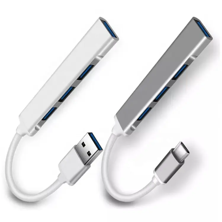 Aluminiumlegierung silber grau für PC Laptop Typ C 4 Port tragbarer Adapter 3.0 USB HUB