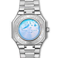 Montre mécanique automatique pour homme CARNIVAL 41 mm en acier inoxydable, affichage des phases lunaires, 24 heures et du jour de la semaine