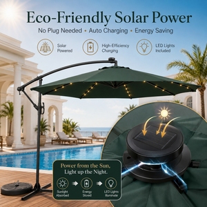 Professional <strong>3m</strong> LED Lights Outdoor Banana Umbrella Cantilever Offset Steel <strong>Parasol</strong> for Nighttime Patio Bar Deck Ambiance - Product Image 3