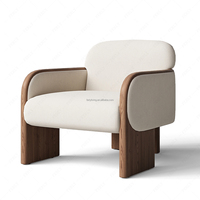 Fauteuil de salon FERLY, style rétro européen, en bois massif, artisanal, avec table d'appoint en travertin