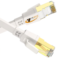 Kabel Ethernet Flat YTOPTO Cat7/Cat8 Tembaga Padat S/FTP 26/28AWG Konektor RJ45 10G untuk Telekomunikasi 1KM/Panjang Kustom Patch Cord