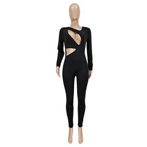Combinaisons pour femmes Sexy couleur unie <span class=keywords><strong>pagne</strong></span> irrégulière découpe taille une pièce combinaison à manches longues <span class=keywords><strong>robe</strong></span> pour femmes - Product Image 5