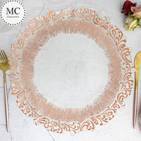 Assiette de présentation en verre doré pour fête vente en gros Dentelle argentée irrégulière sous-assiette en or rose