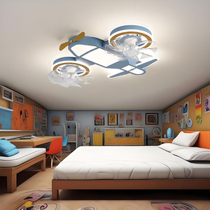 Ventilatore da Soffitto Intelligente con Luce, Design Aeroplano, Telecomando, Cartone Animato <span class=keywords><strong>per</strong></span> <span class=keywords><strong>Cameretta</strong></span> Bambini e Ragazzi - Product Image 1