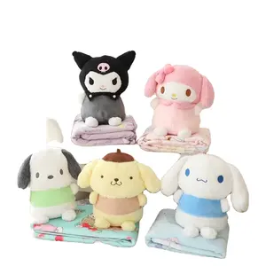 Yubon kartun bantal mewah Sanrioed Kuromi My Melody Cinnamoroll boneka mainan 2024 keluaran baru bantal lembut dengan selimut