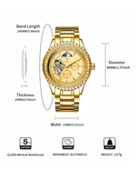 Montre homme TEVISE T807F 807F, mouvement mécanique, phase lunaire, automatique, étanche 3ATM, luxe, acier inoxydable.