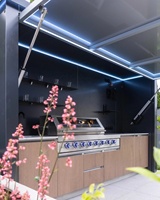 Îlot BBQ Cuisine Extérieure avec Grill - Housse Toutes Saisons - Grill en Acier Inoxydable avec Éclairage LED - Armoires de Cuisine en Alliage d'Aluminium