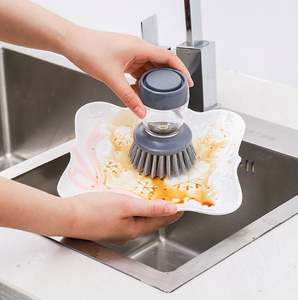 Wholesale Long Handle Hydraulic <b>Kitchen</b> Pot Cleaning Brush with Foldable Hanging Garbage Can Eco-Friendly <b>Plastic</b> Sponge for - Product Image 2