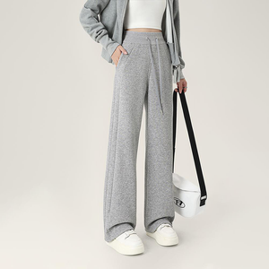Sportliche Damen-Palazzo-Hose mit Hoher Taille, Elastischem Bund, Lockerem Schnitt, Atmungsaktive Lounge-Hose mit Einfarbigem Muster und Kordelzug - Product Image 3