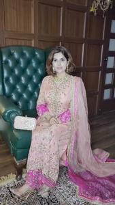 Magnifique ensemble Plazo en faux georgette lourd avec broderie lourde de 5 mm en sequins et travail de sequins avec latkan dori, micro-coton de haute qualité - Product Image 5