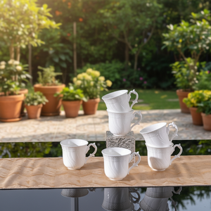 Wholesale Italian Tableware Pure White Embossed Multi-Person Cup and Plate Set for Parties, Full Set <b>Gift</b> <b>Box</b> Packaging - Product Image 2