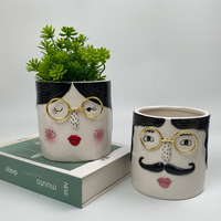 Vase à fleurs en céramique à tête de famille personnalisé, pots de cactus succulents de plante de jardinière en céramique