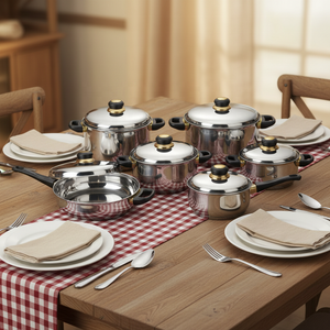 Set di Pentole Happy <span class=keywords><strong>Baron</strong></span> in Acciaio Inox da 12 Pezzi per Fornelli a Gas e a Induzione, Lavabili in Lavastoviglie, Ecologici - Product Image 2